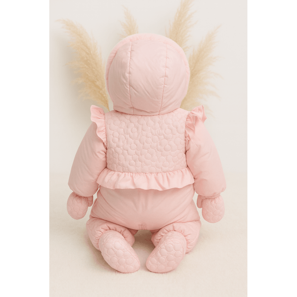 MB6517 Baby Girls Pink Padded Frilly Snowsuit