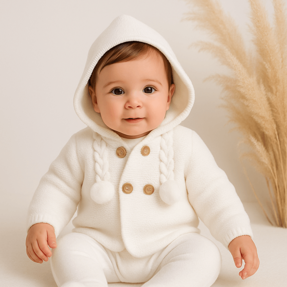20808 Baby Pom Pom Knitted Coat White