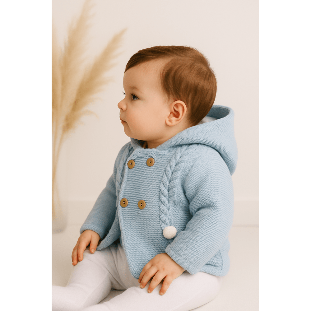 20808 Baby Knitted Pom Pom Coat Blue