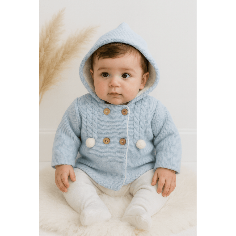20808 Baby Knitted Pom Pom Coat Blue