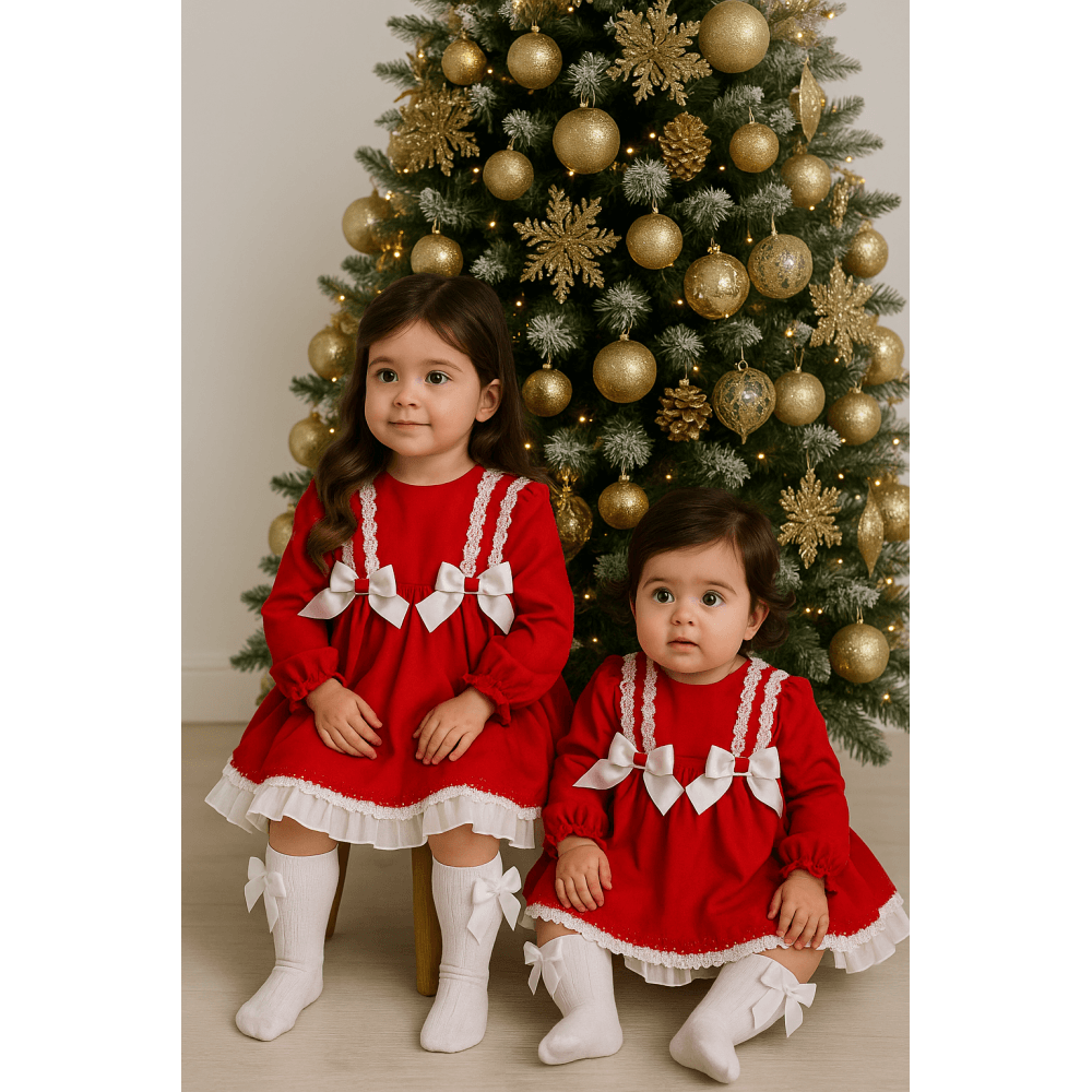 BB2535 Girls Red Ceyber Frilly Bow Dress
