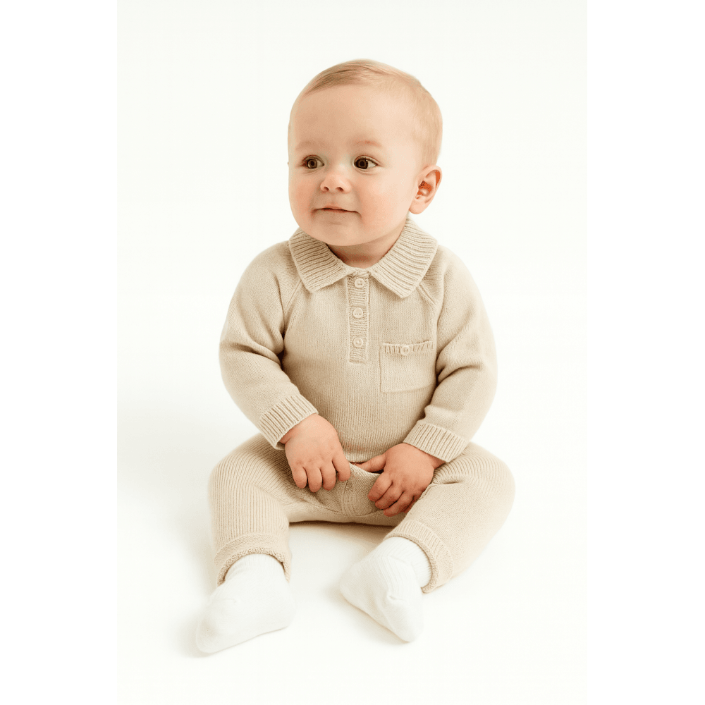 Louis Pex Baby Boys Knitted Tracksuit Beige