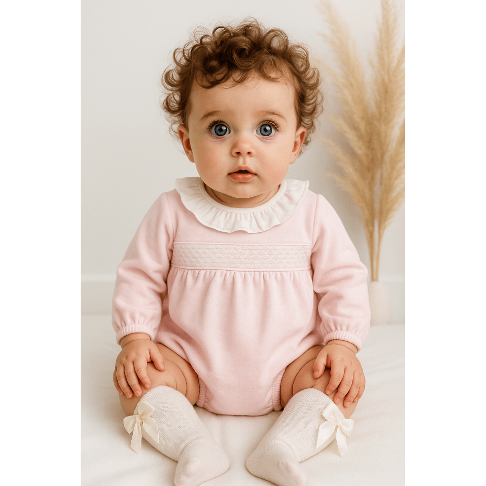 Evie Girls Smocked Velour Romper Pink