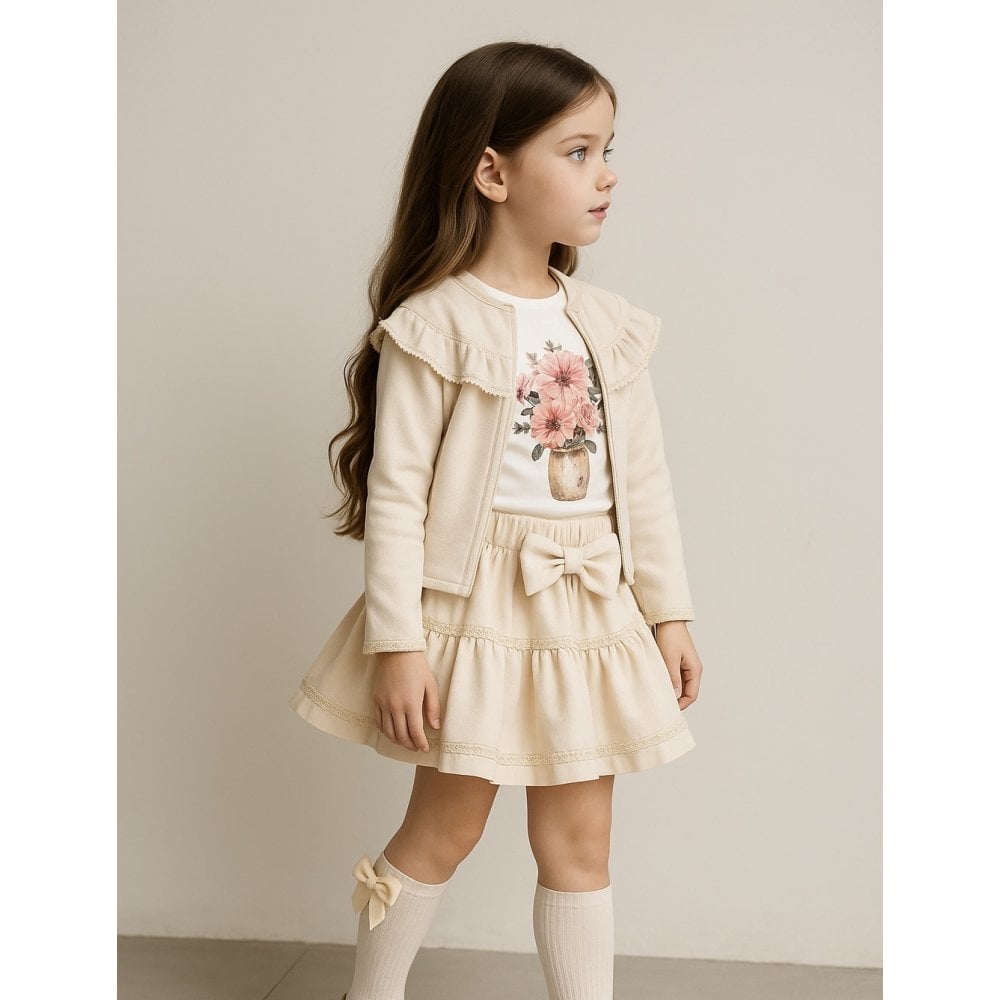 Girls 3 Piece Skirt Top & Jacket Set Cream