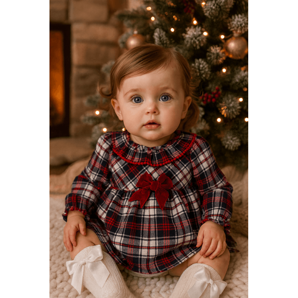 25434 Baby Girls Red Tartan Check Dress & Bloomers
