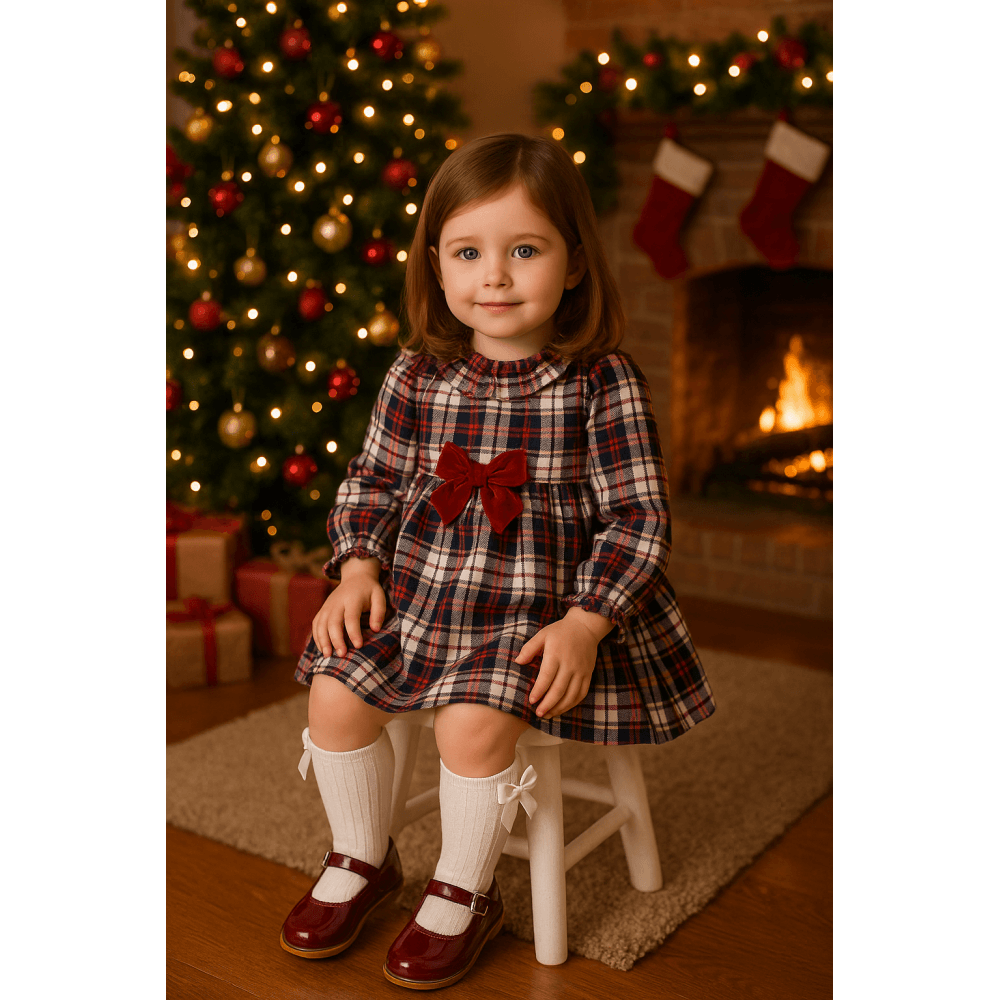 25660 Girls Red Tartan Checked Dress