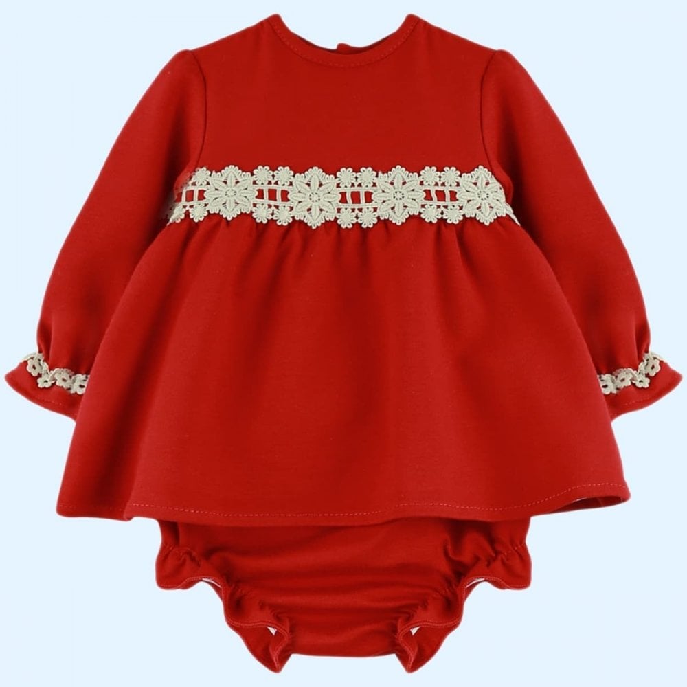 25440 Baby Girls Red Dress With Bloomers