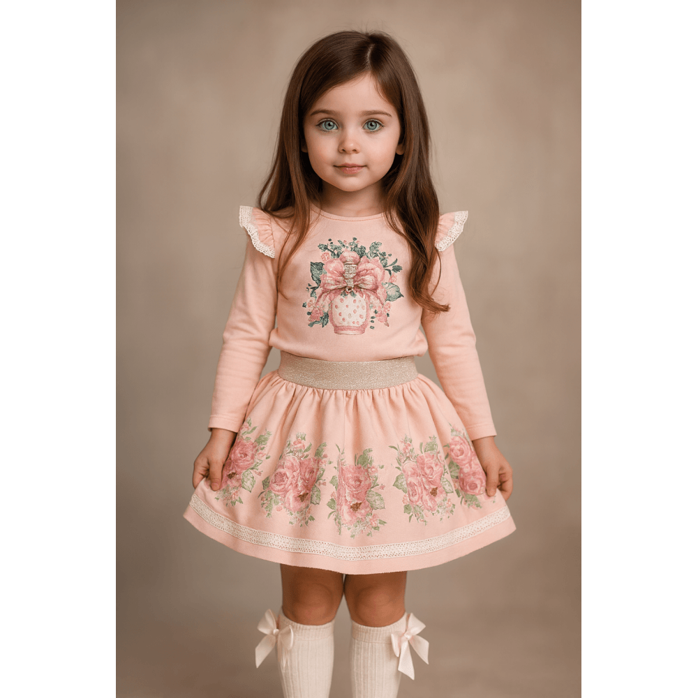 Girls Neon Kids Pearl Perfume Top & Skirt Set Pink