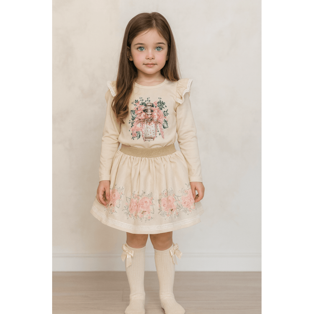 Girls Neon Kids Pearl Perfume Skirt & Top Set Cream