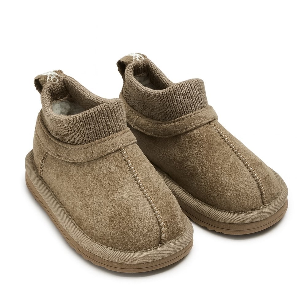 Girls Sock Faux Fur Slipper Shoes Beige