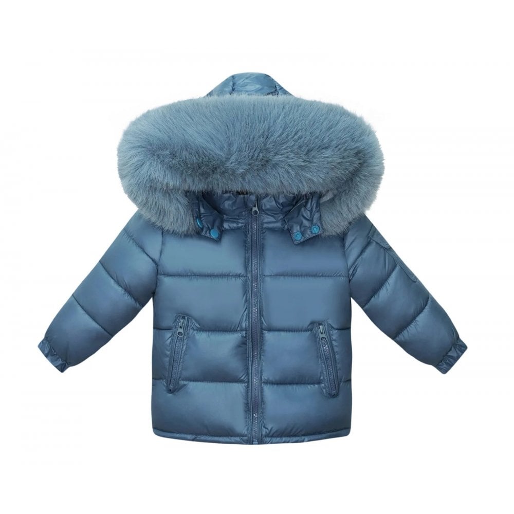 Faux Fur Hooded Coat Navy