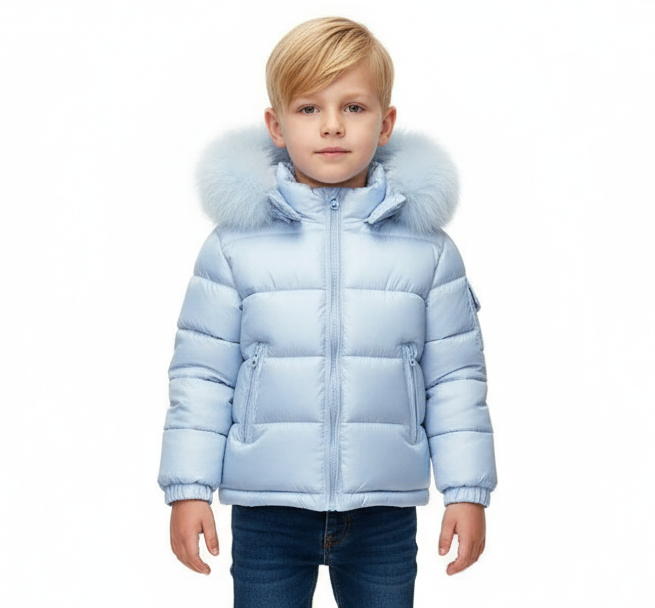 Faux Fur Hooded Coat Blue