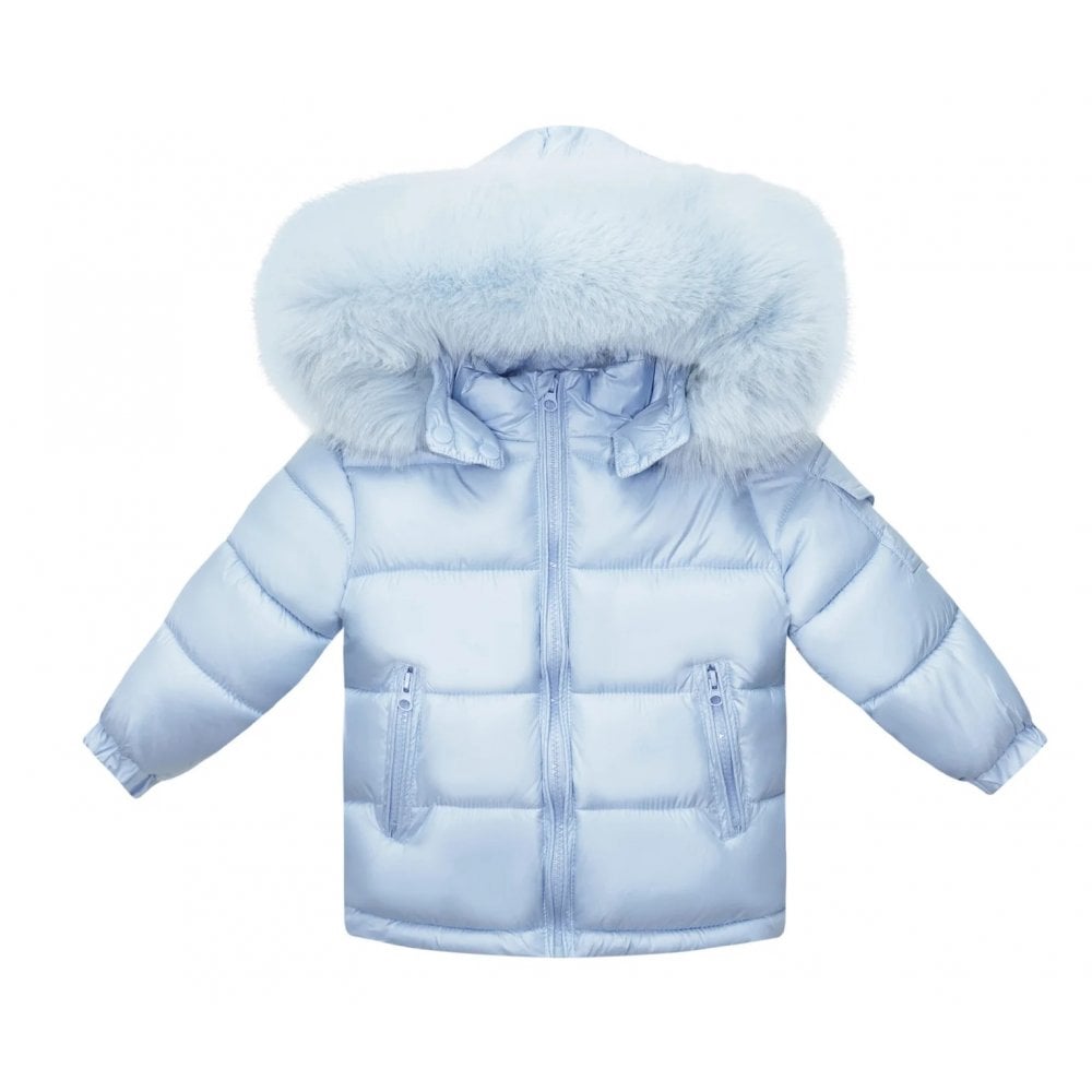 Faux Fur Hooded Coat Blue