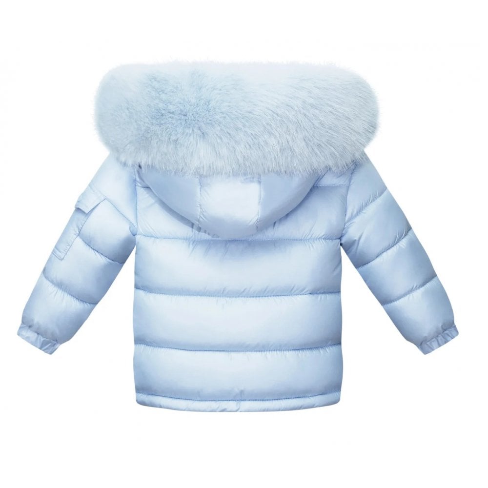 Faux Fur Hooded Coat Blue