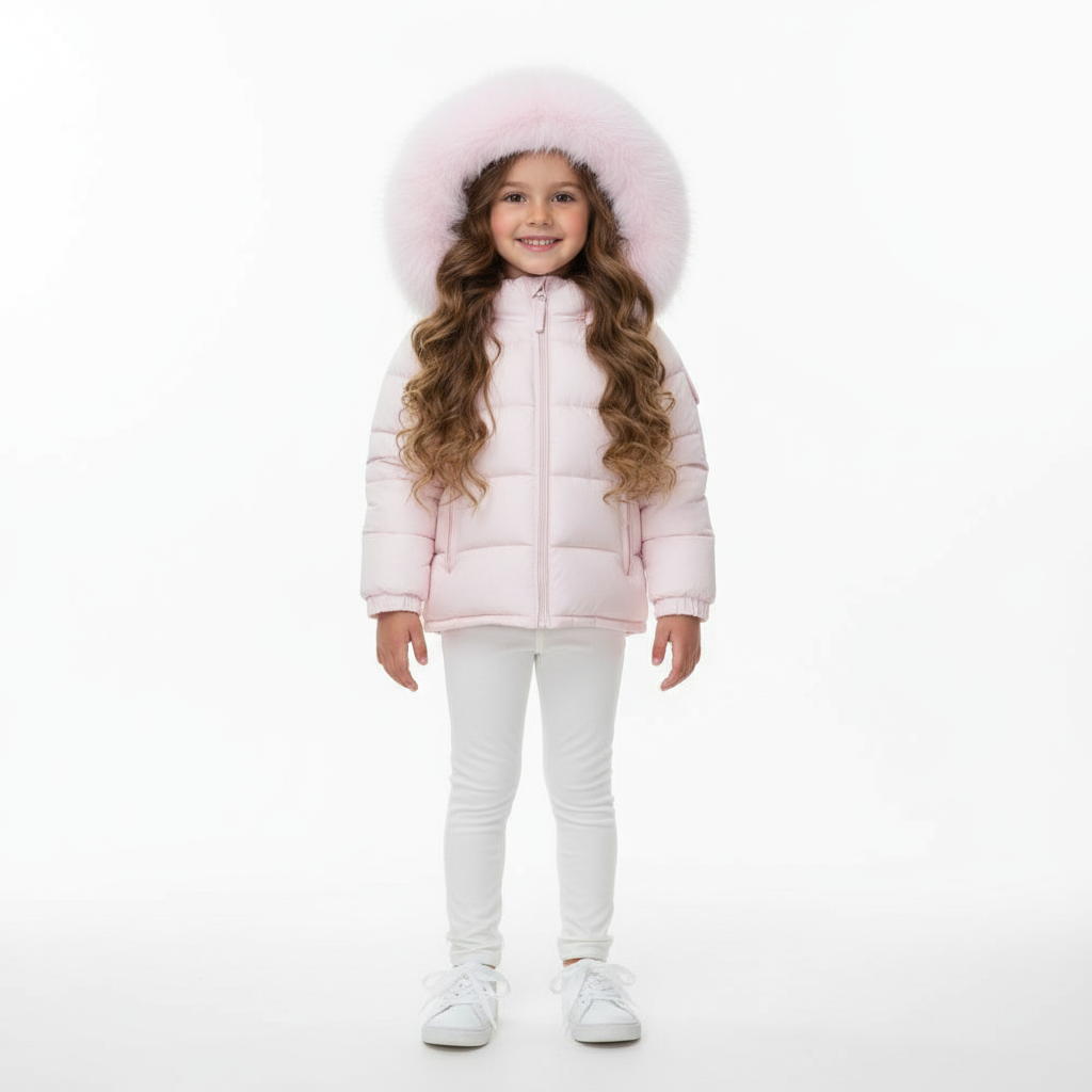 Faux Fur Hood Girls Padded Coat Pink