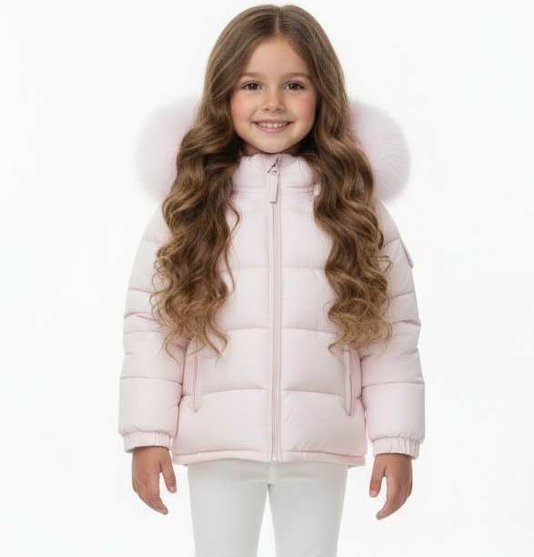 Faux Fur Hood Girls Padded Coat Pink