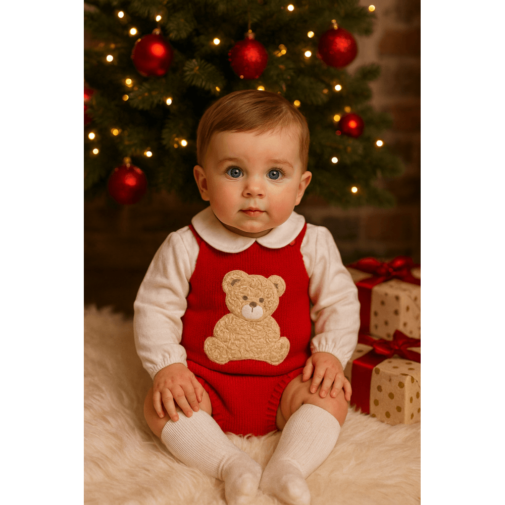 Boys Bear Red Peter Pan Romper Suit
