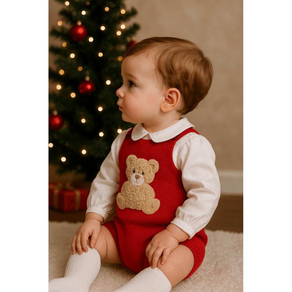Boys Bear Red Peter Pan Romper Suit