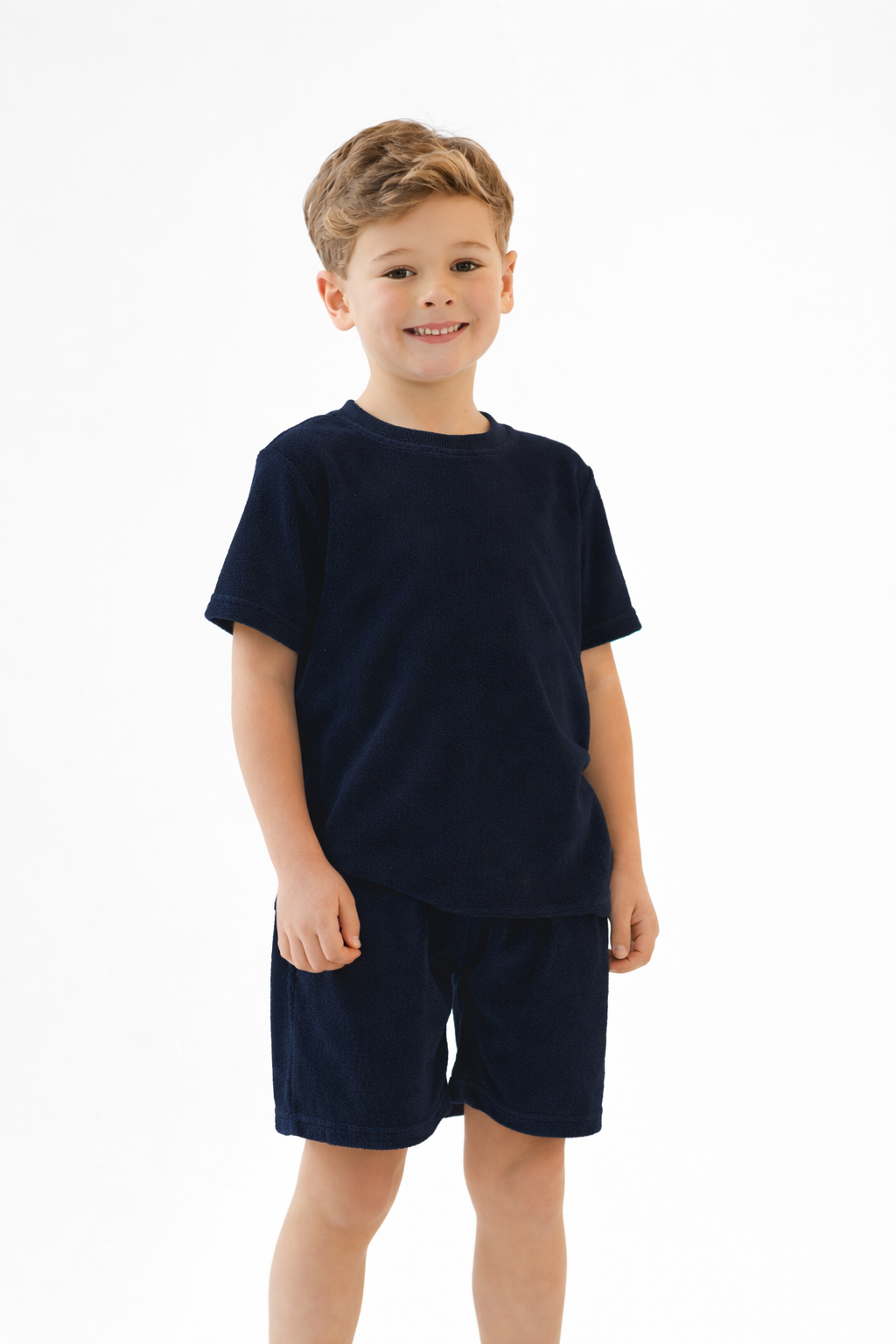 Bobby Terry Towelling Boys Plain Short Set Navy