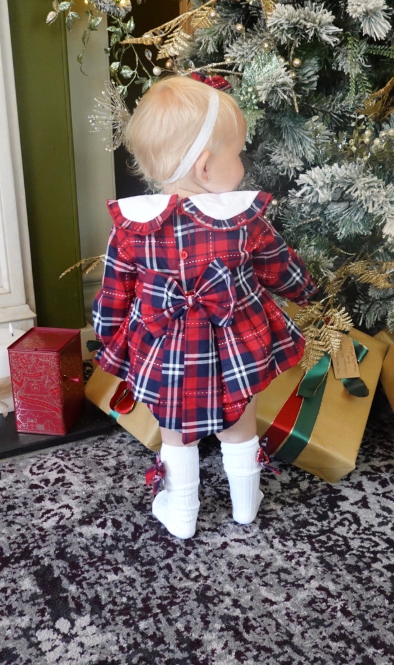 Noel Girls Romper Navy Tartan 3pc Romper Set