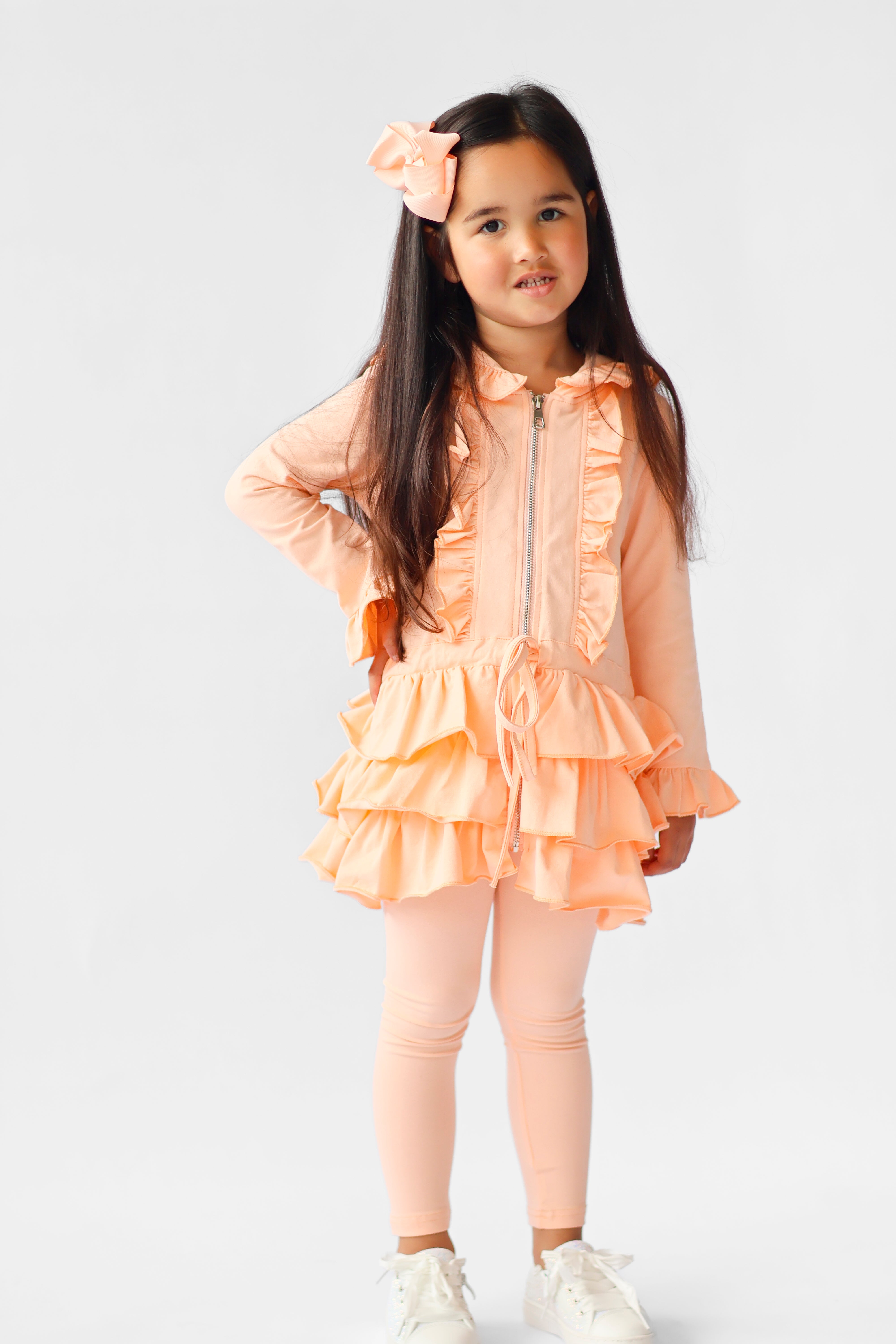 Fern Girls Frilly Ruffle Hem Tracksuit Peach
