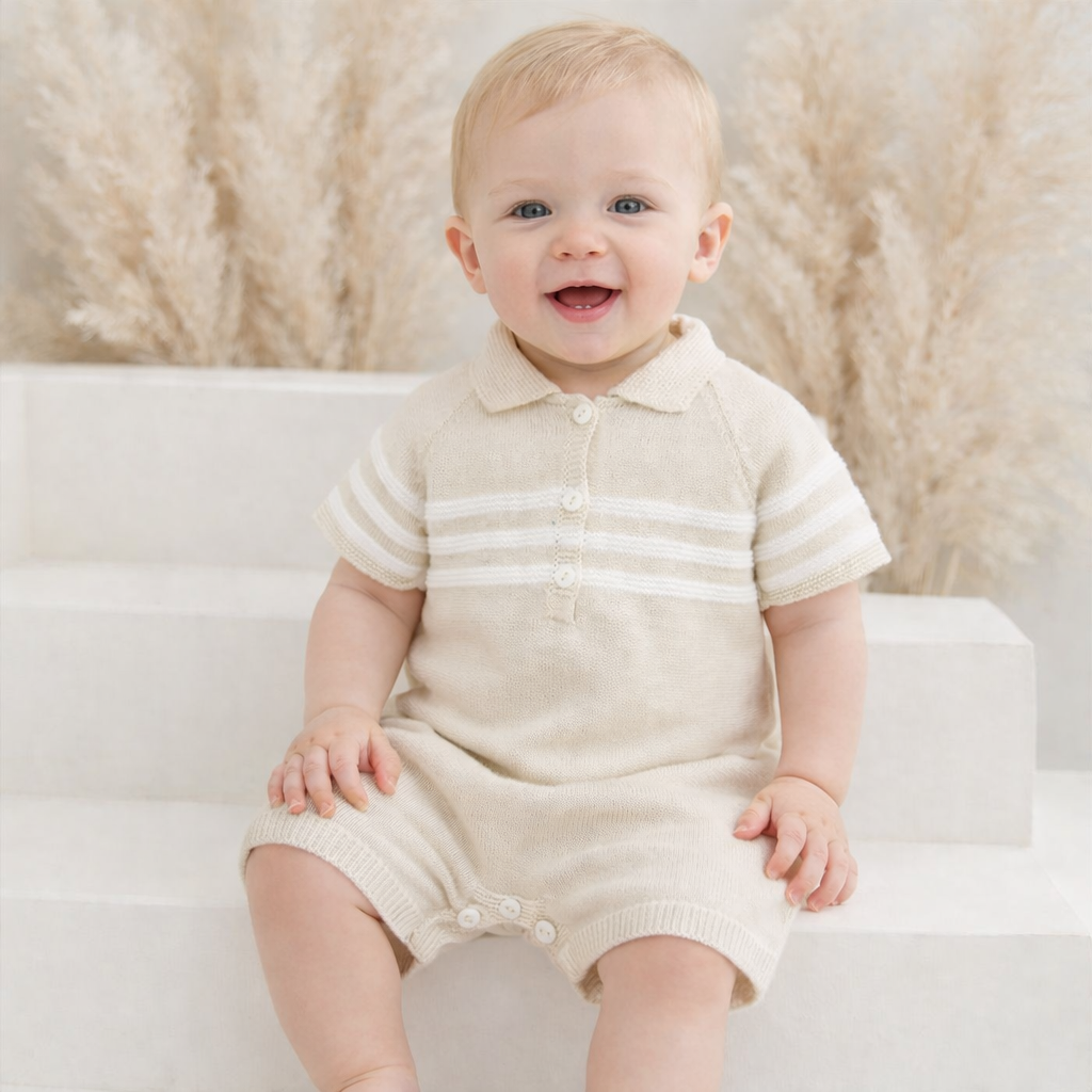 Mateo Romper Baby Beige Knit