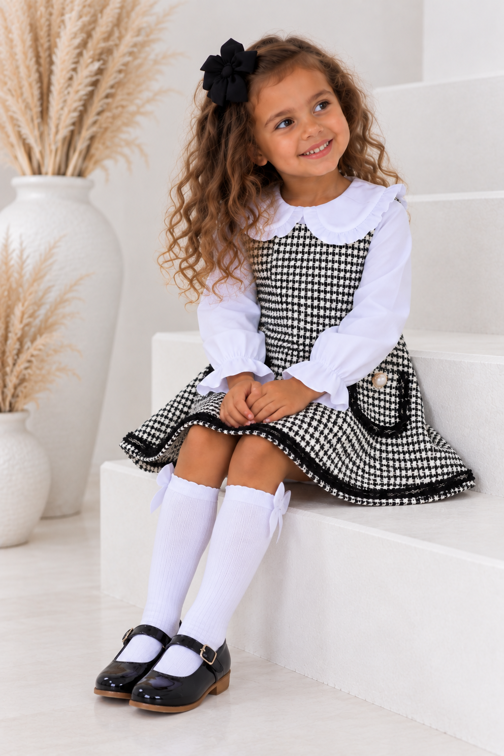 Alaska Girls Tweed look Shimmer Shirt Dress Black