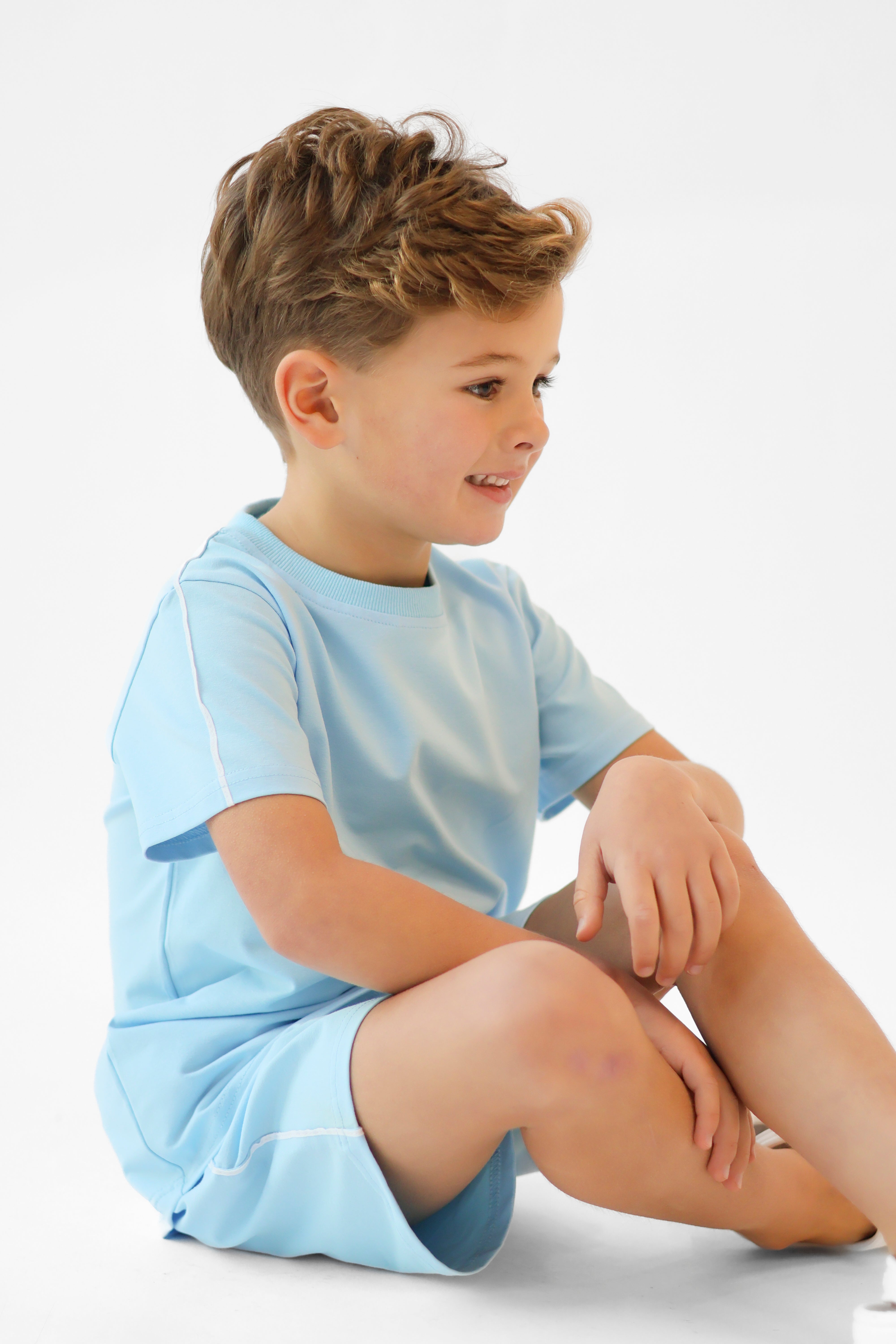Eddie Boys Plain T-Shirt & Shorts Set Blue