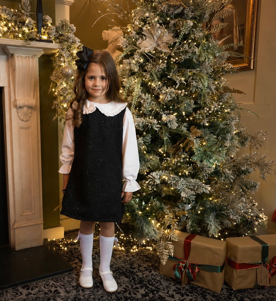Roma Girls Tweed look Shimmer Shirt Dress Black
