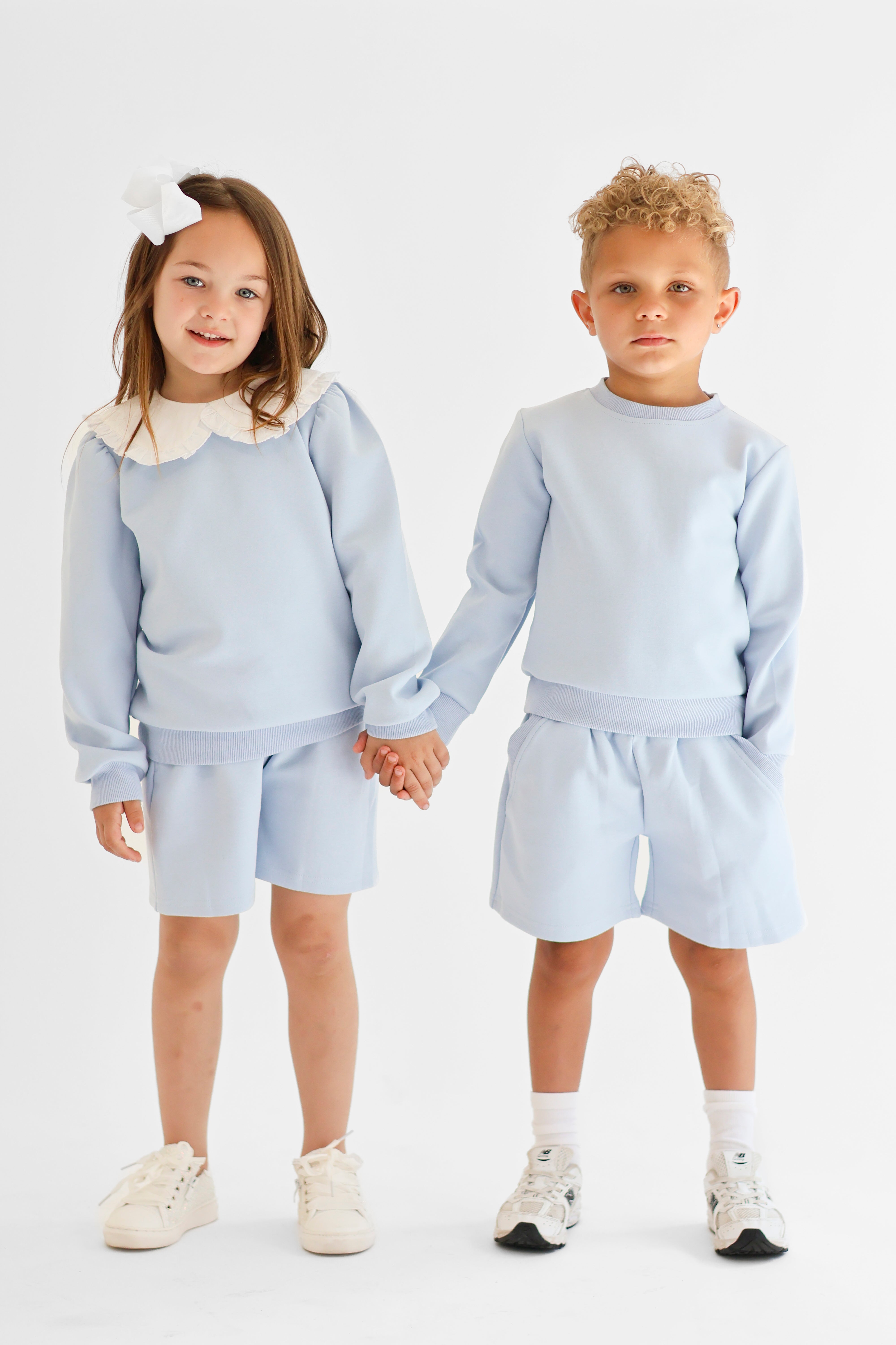 Emily Girls Frilly Collar Jumper & Shorts Set Blue