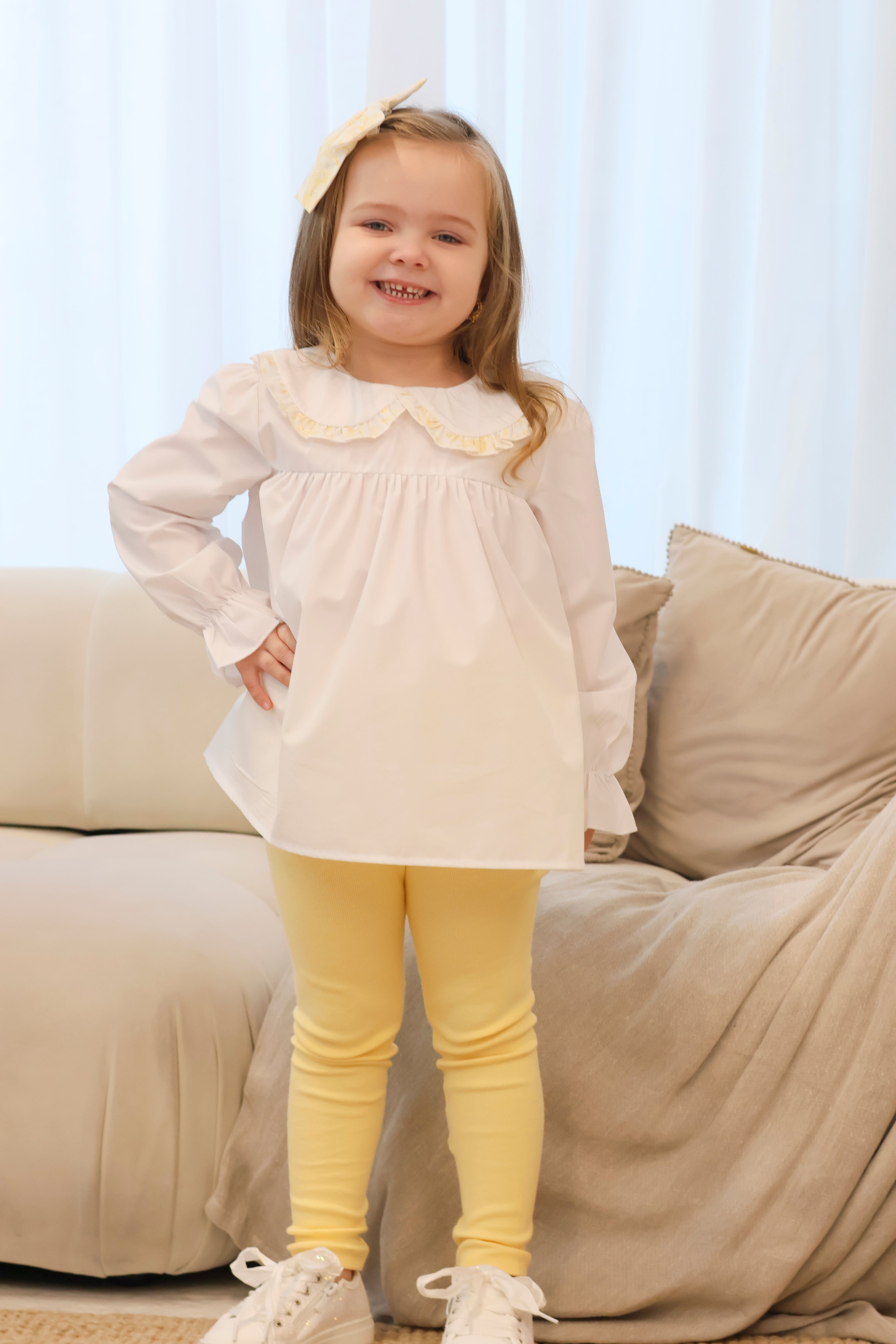 Girls Bunny Print 3 Piece Legging & Shirt Set With Gilet Lemon