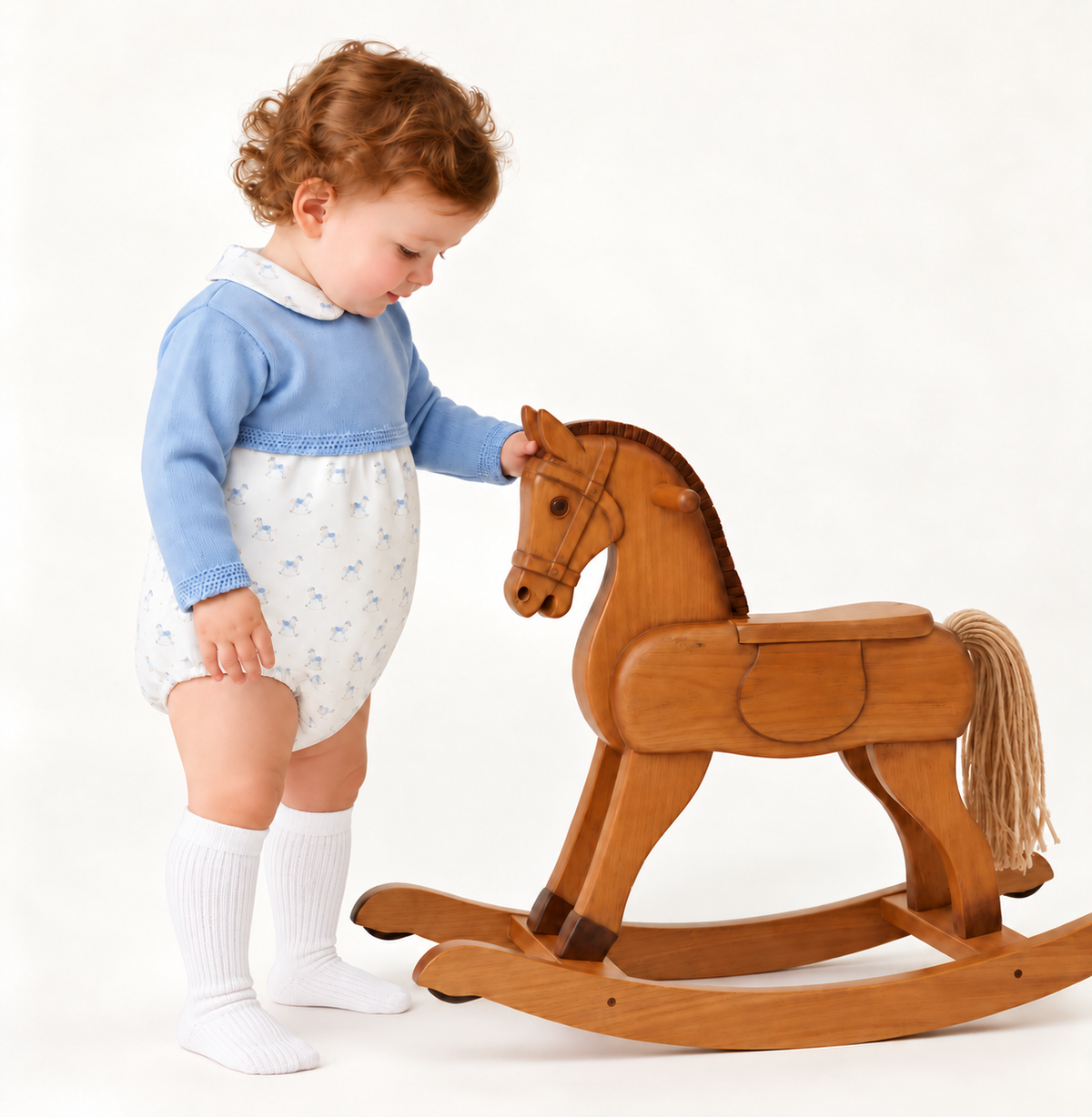 Rocking Horse Pex Knitted Peter Pan Collar Romper Blue