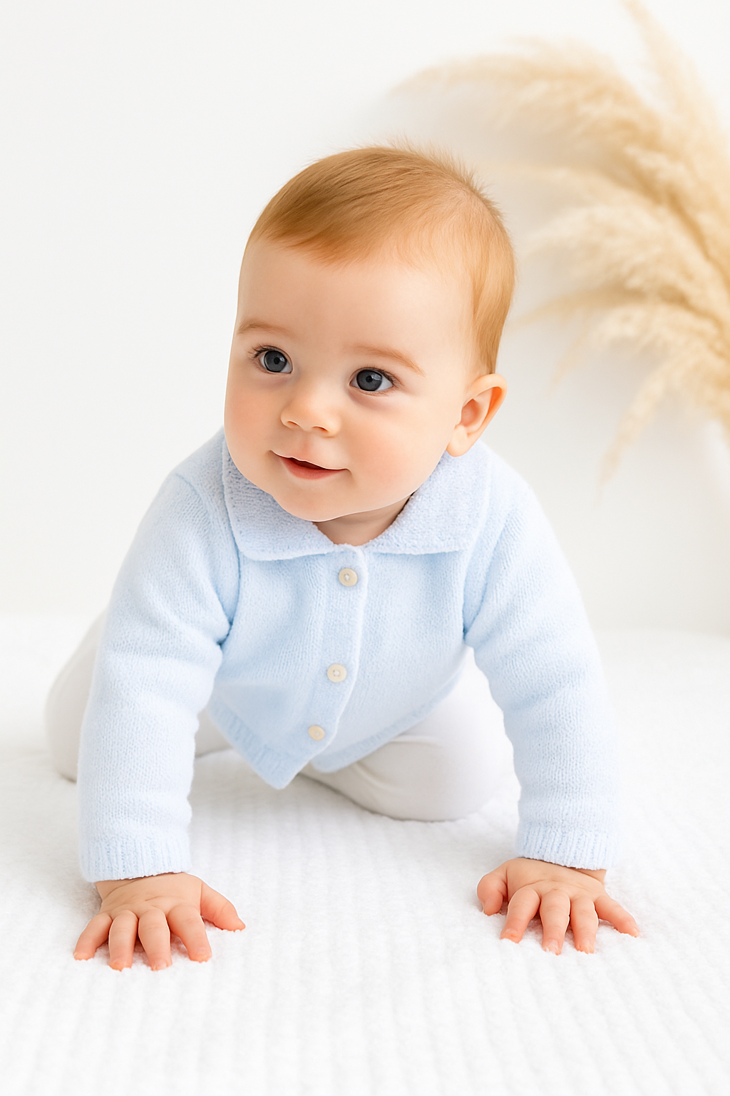 A1655 Baby Blue Boys Button Up Knitted Cardigan