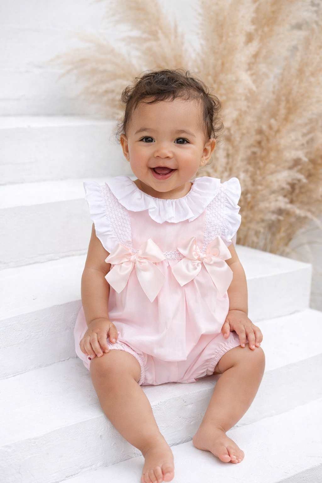 SG122 Baby Girls Frilly Collar Romper Pink
