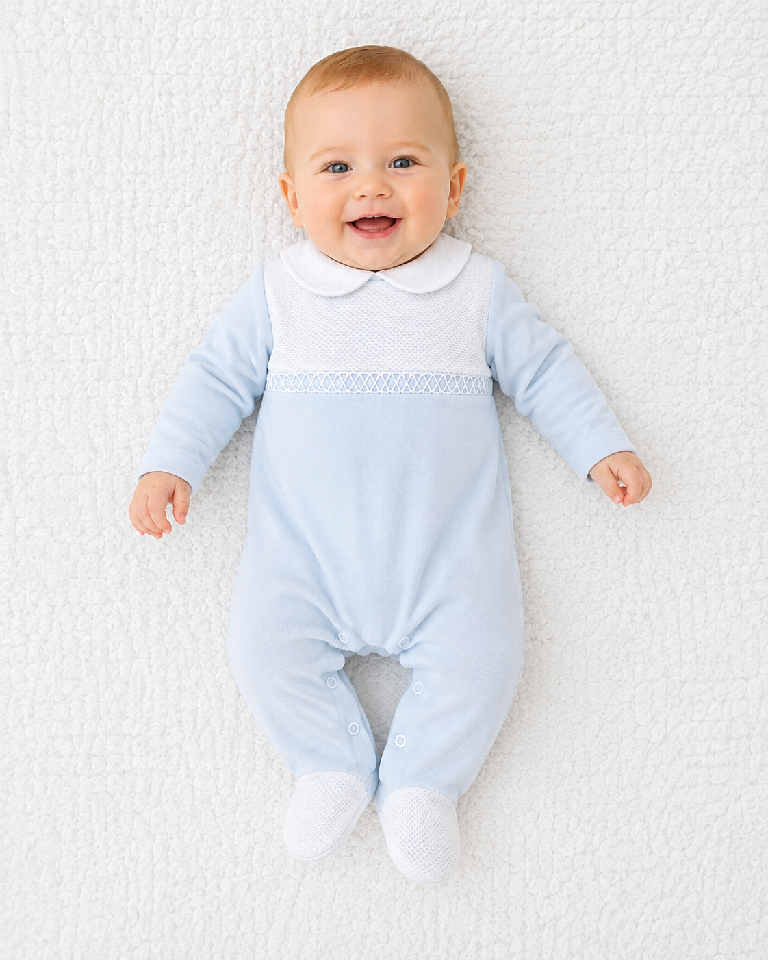 SG171 Baby Blue Pique Panel Babygrow