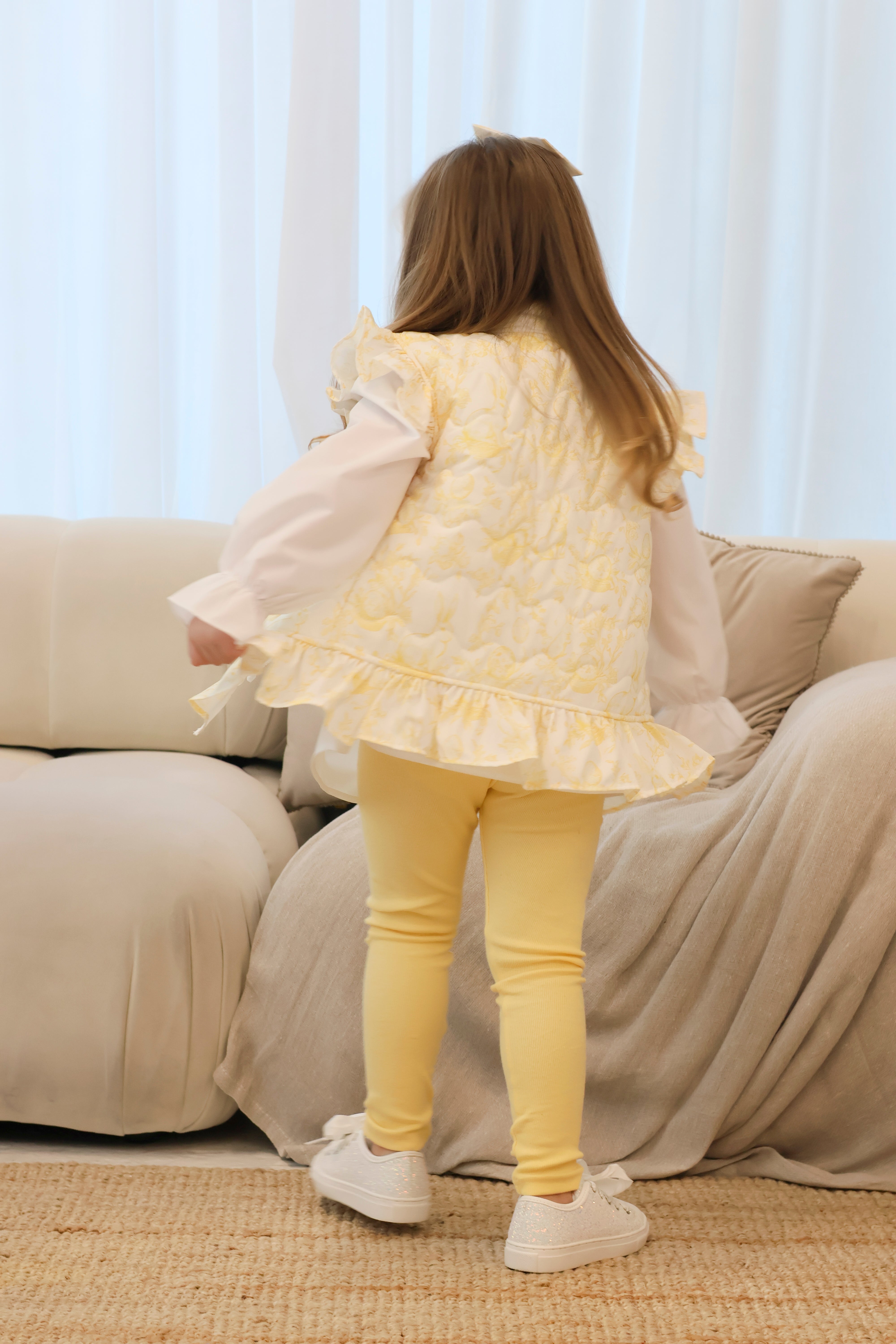Girls Bunny Print 3 Piece Legging & Shirt Set With Gilet Lemon