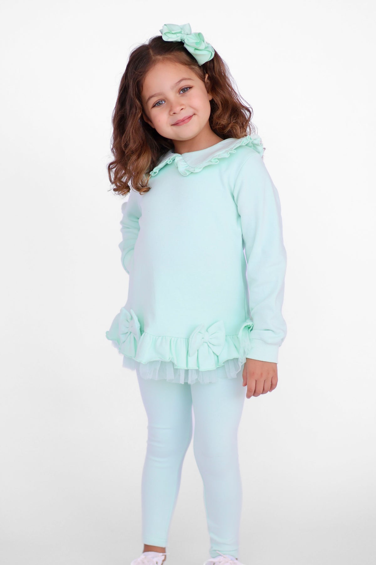 Phoebe Premium Cotton Girls Jumper & Legging Tracksuit Set Mint