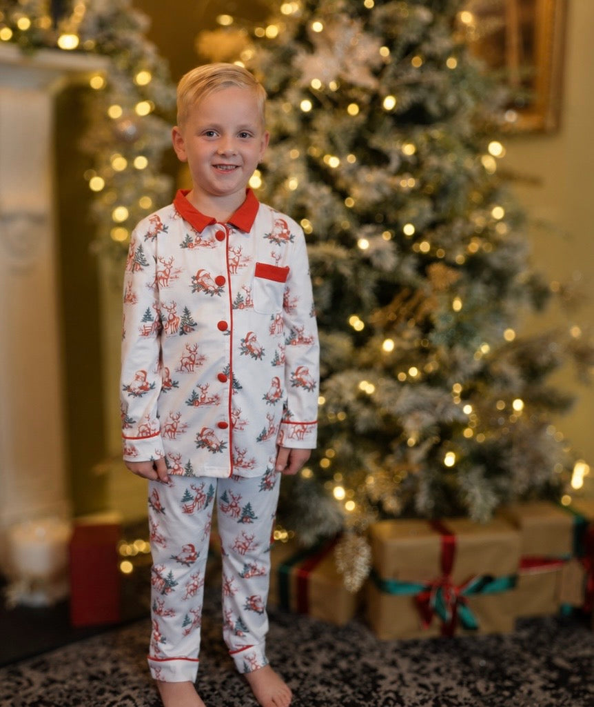 Vintage Toile Christmas Boys Collar Pyjamas