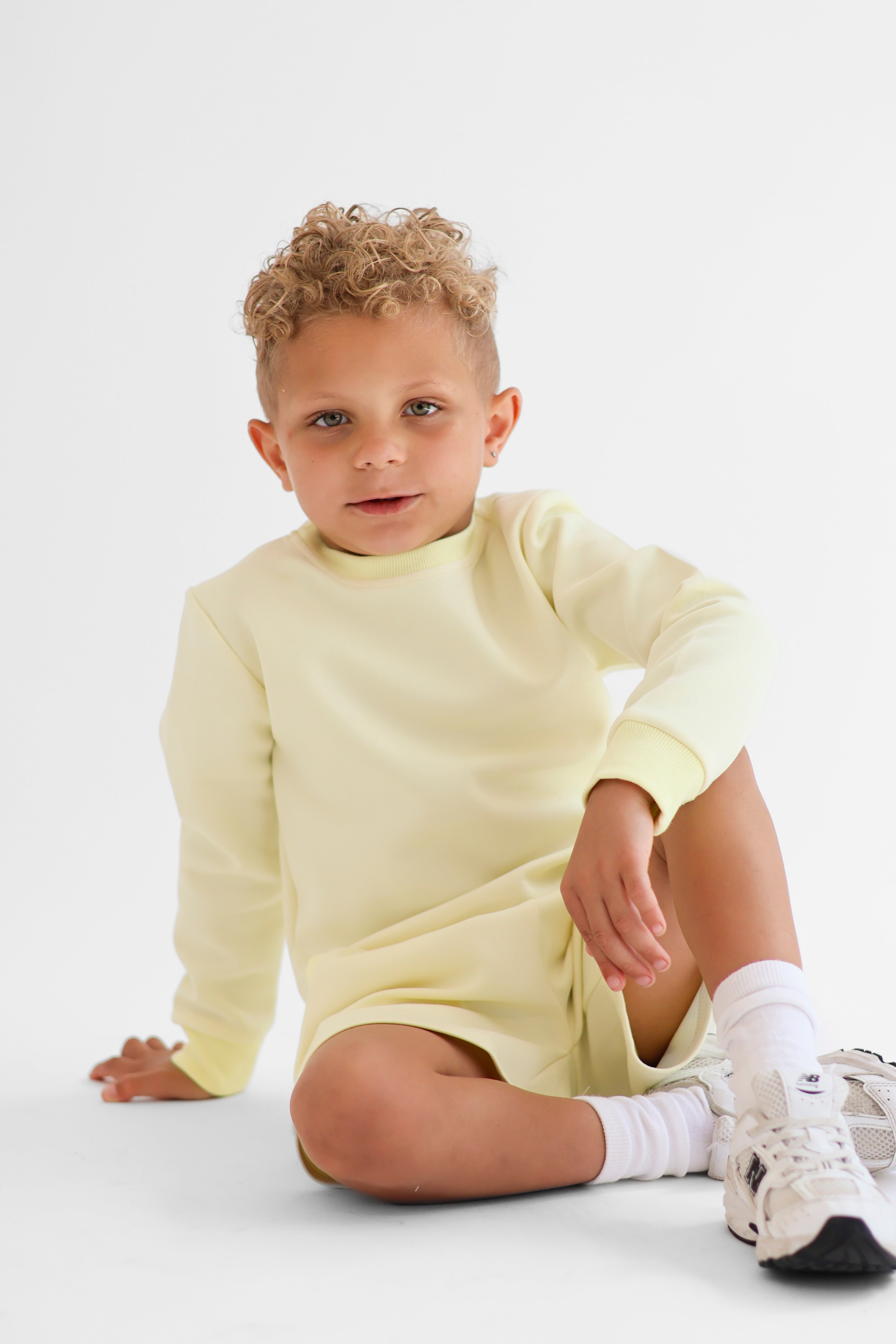 Enzo Boys Plain Jumper & Shorts Set Lemon