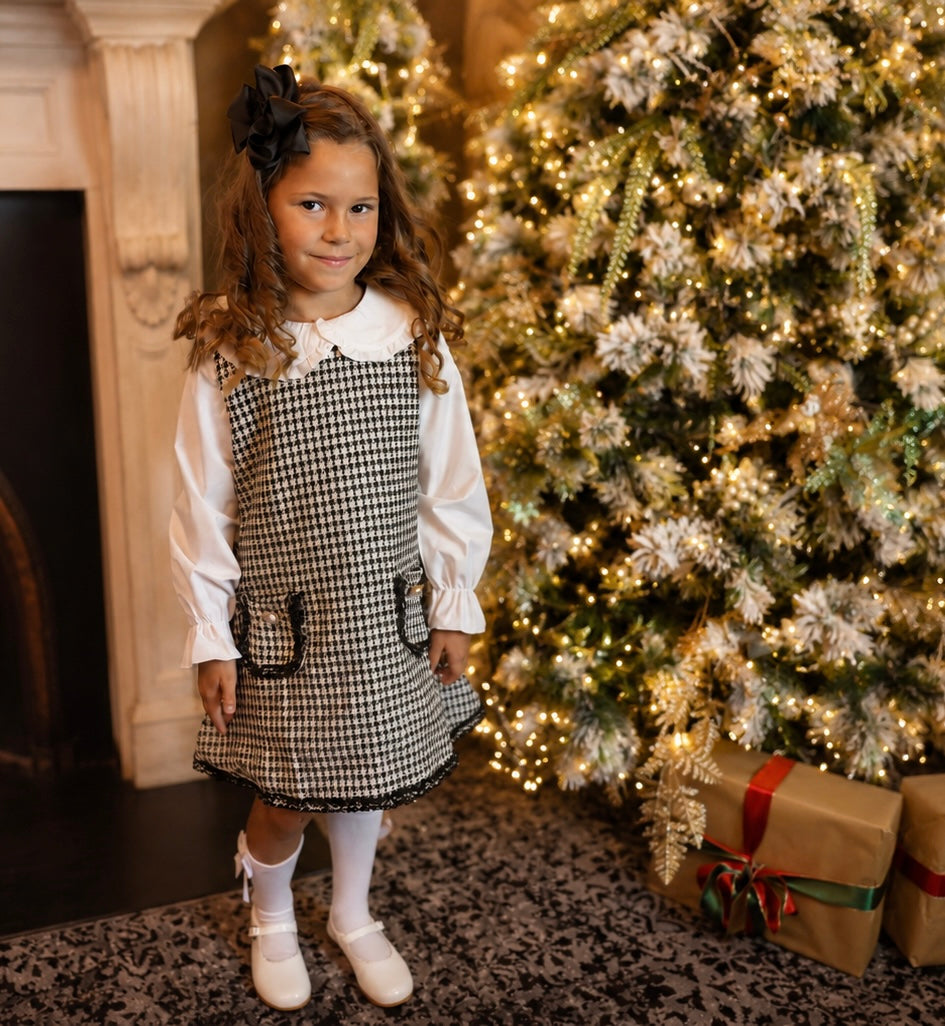 Alaska Girls Tweed look Shimmer Shirt Dress Black