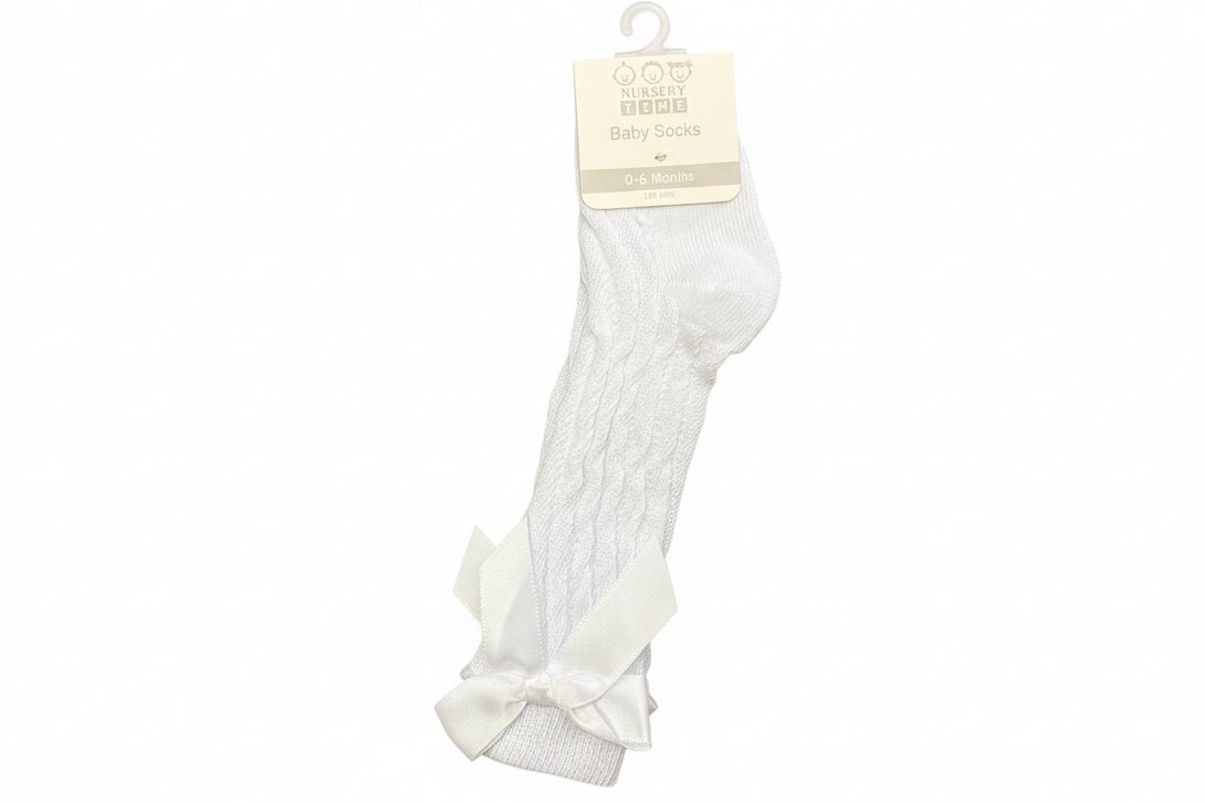 Baby Girls Long Gathered Bow Socks White