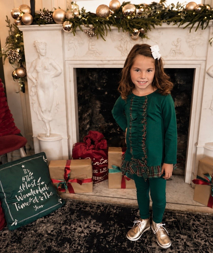 Pippa Girls Tartan Frilly Bow Tracksuit Green