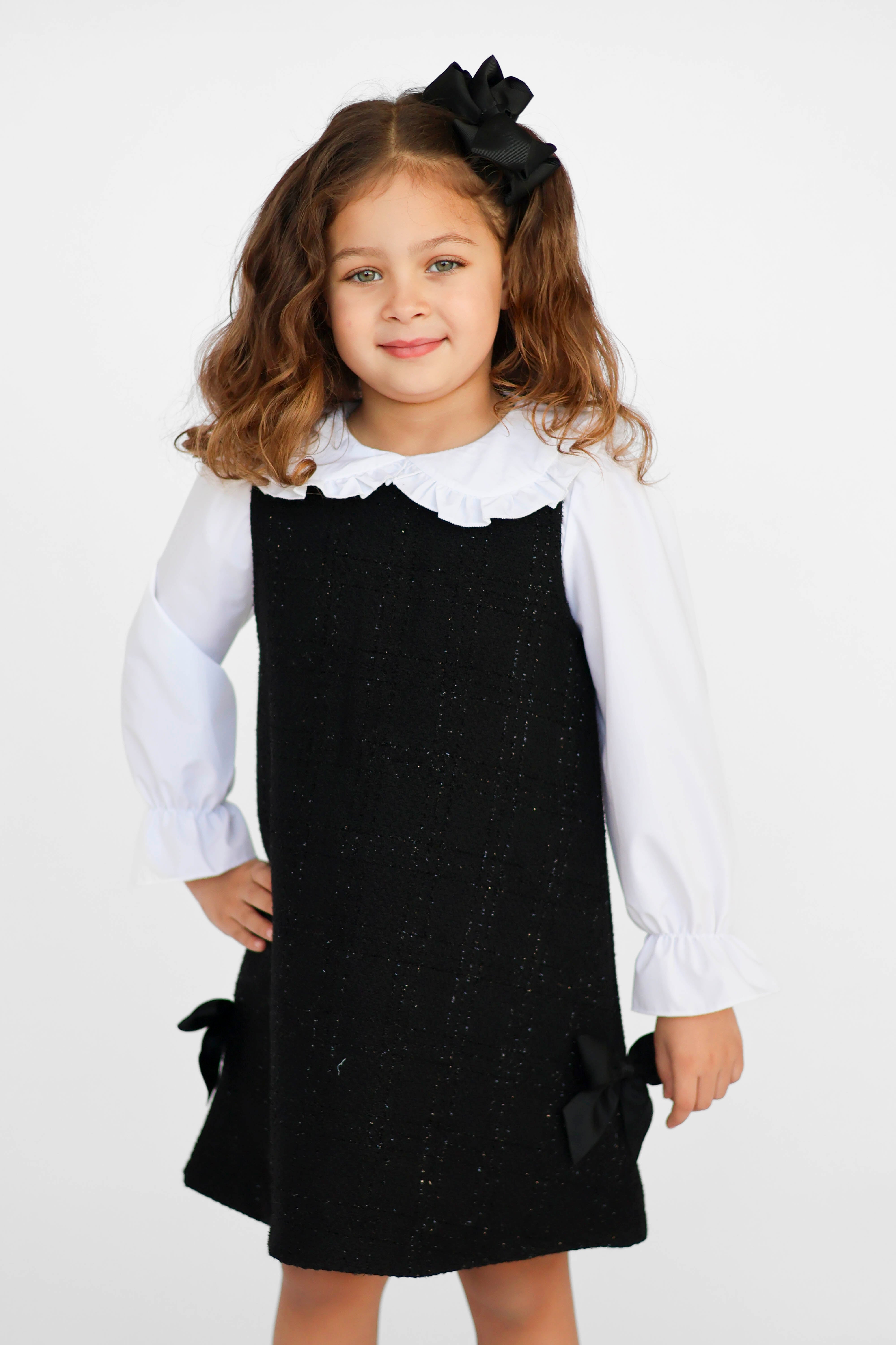 Roma Girls Tweed look Shimmer Shirt Dress Black
