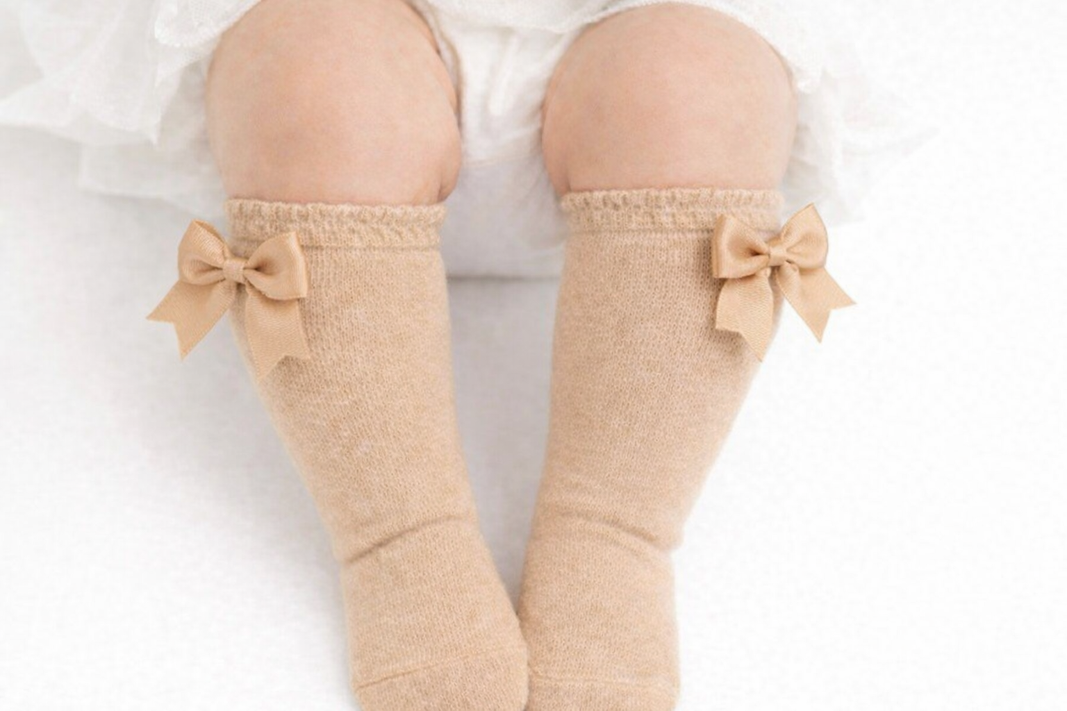 Baby Girls Long Bow Socks Camel