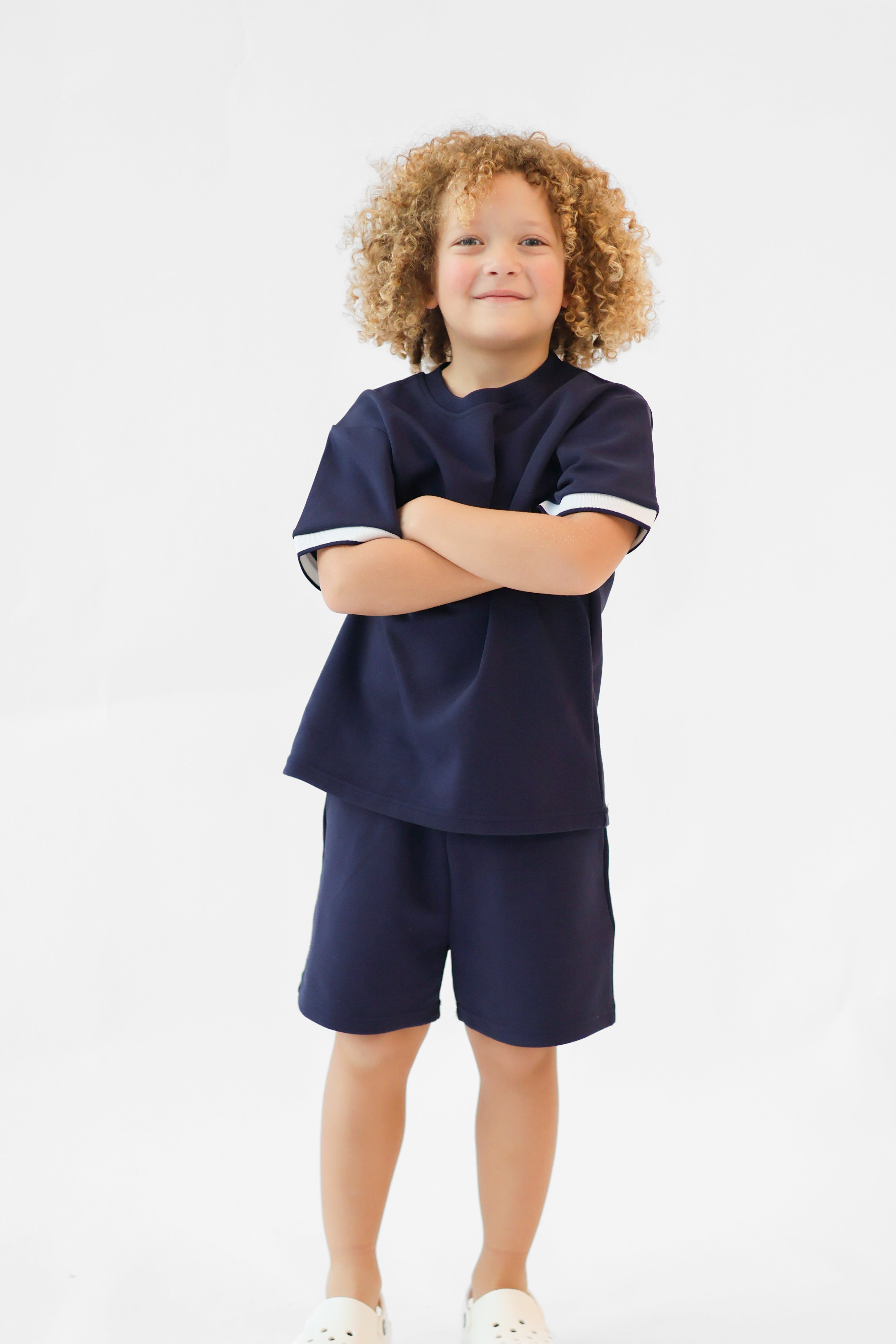 Benny Boys Plain T-Shirt & Shorts Set Navy