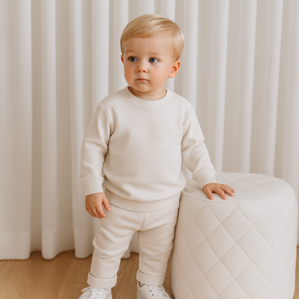 Parker Baby Ribbed Tracksuit Lounge Set Beige