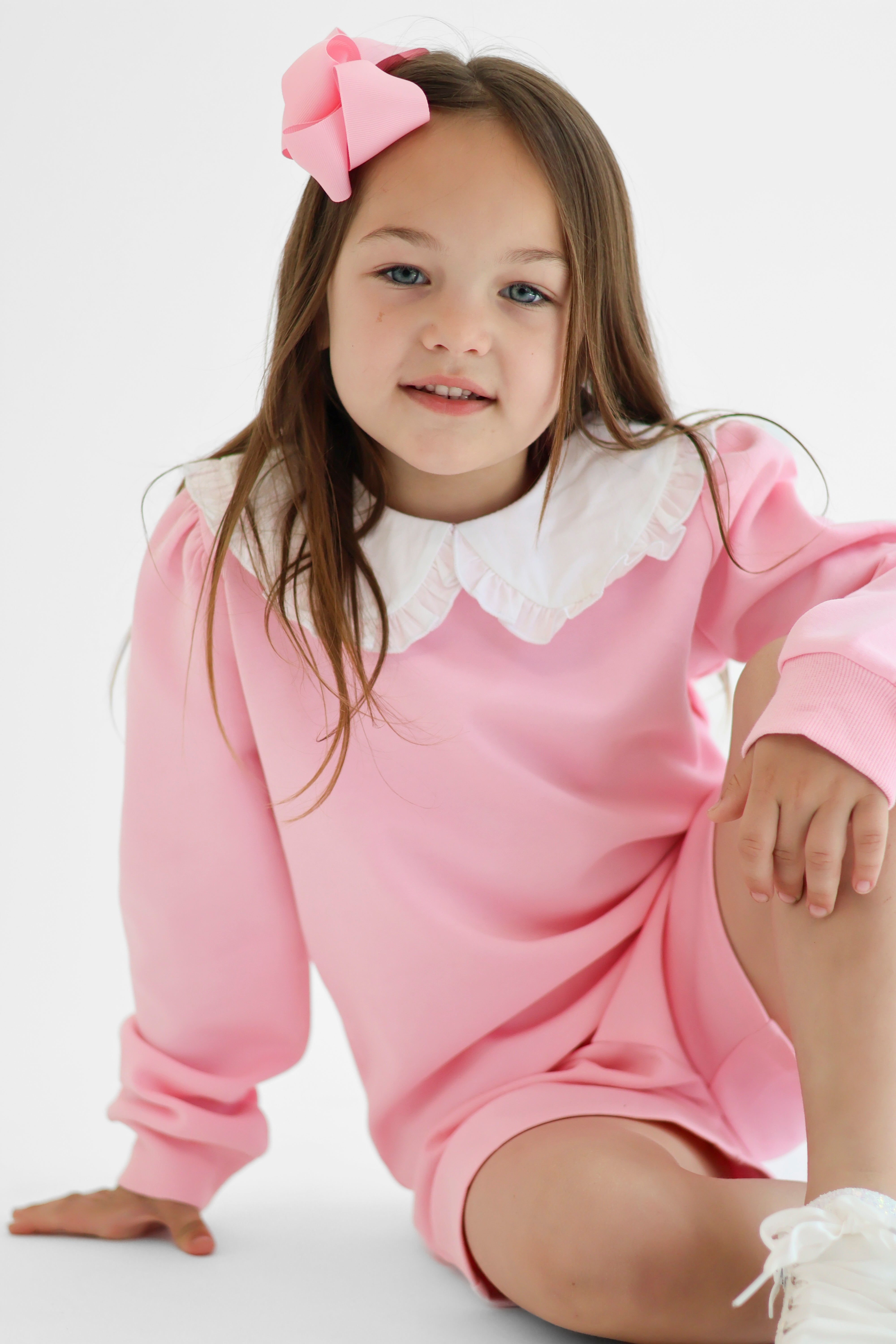 Emily Girls Frilly Collar Jumper & Shorts Set Pink