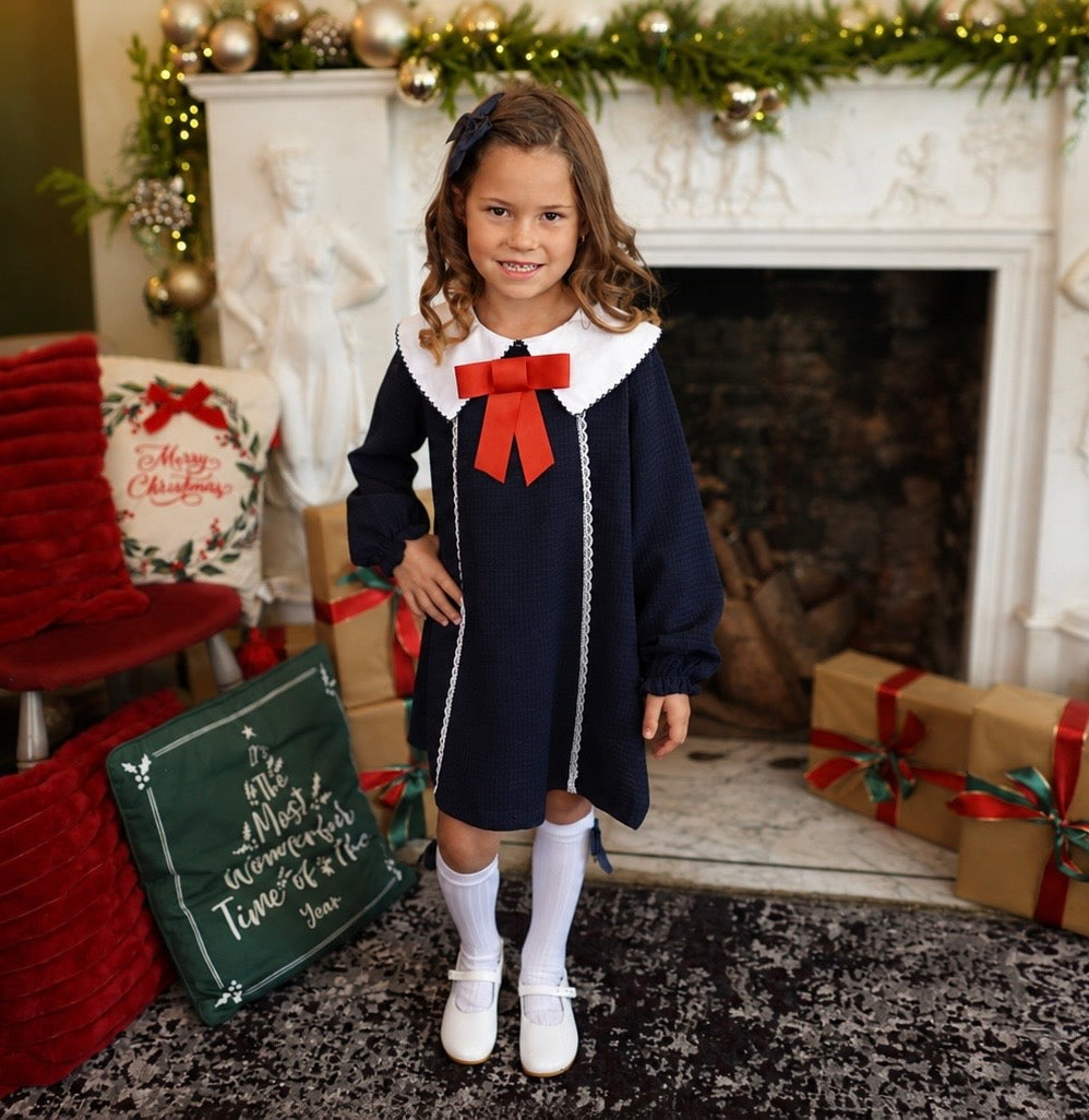 Briar Girls Bow Dress & Socks Navy