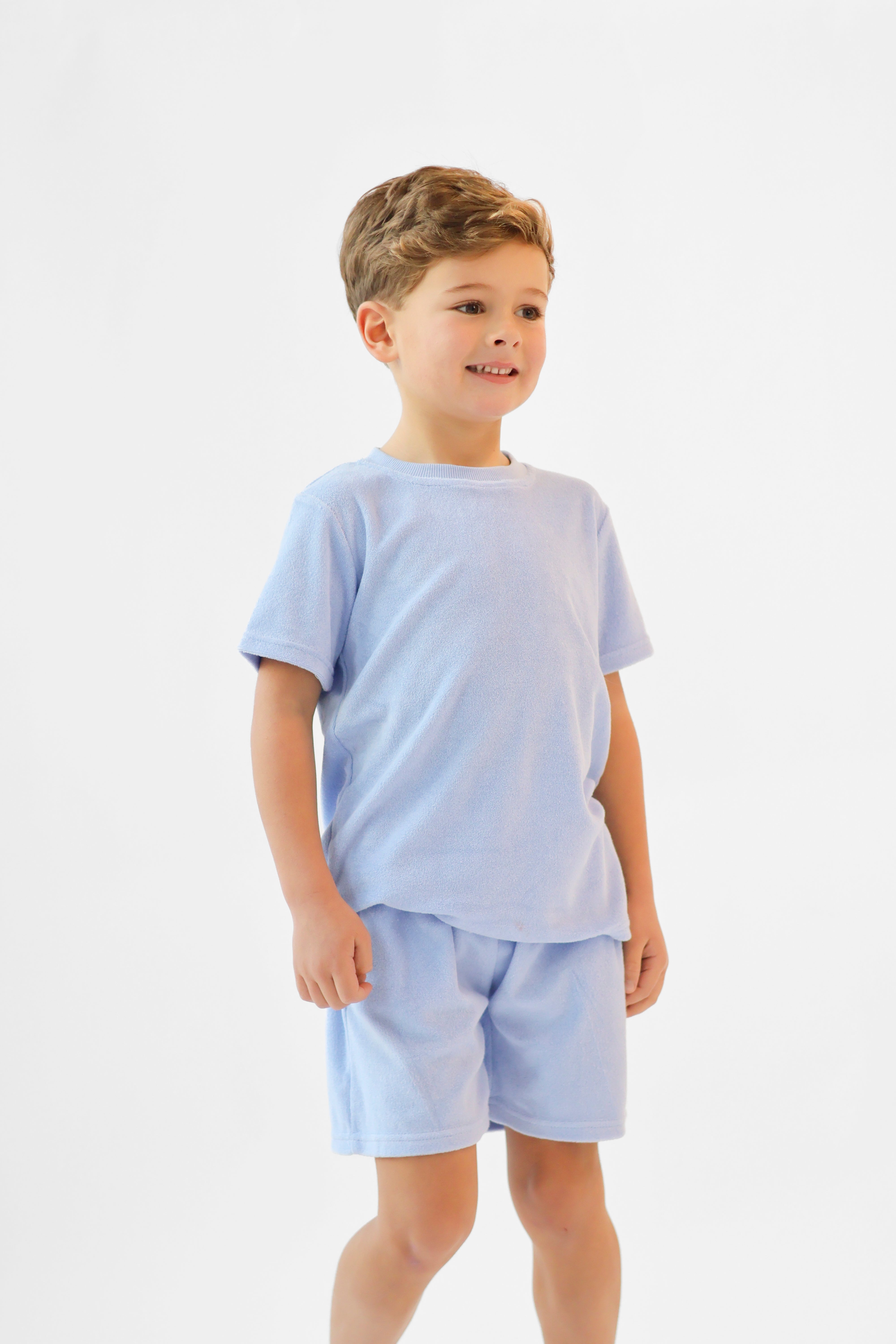 Bobby Terry Towelling Boys Plain Short Set Blue