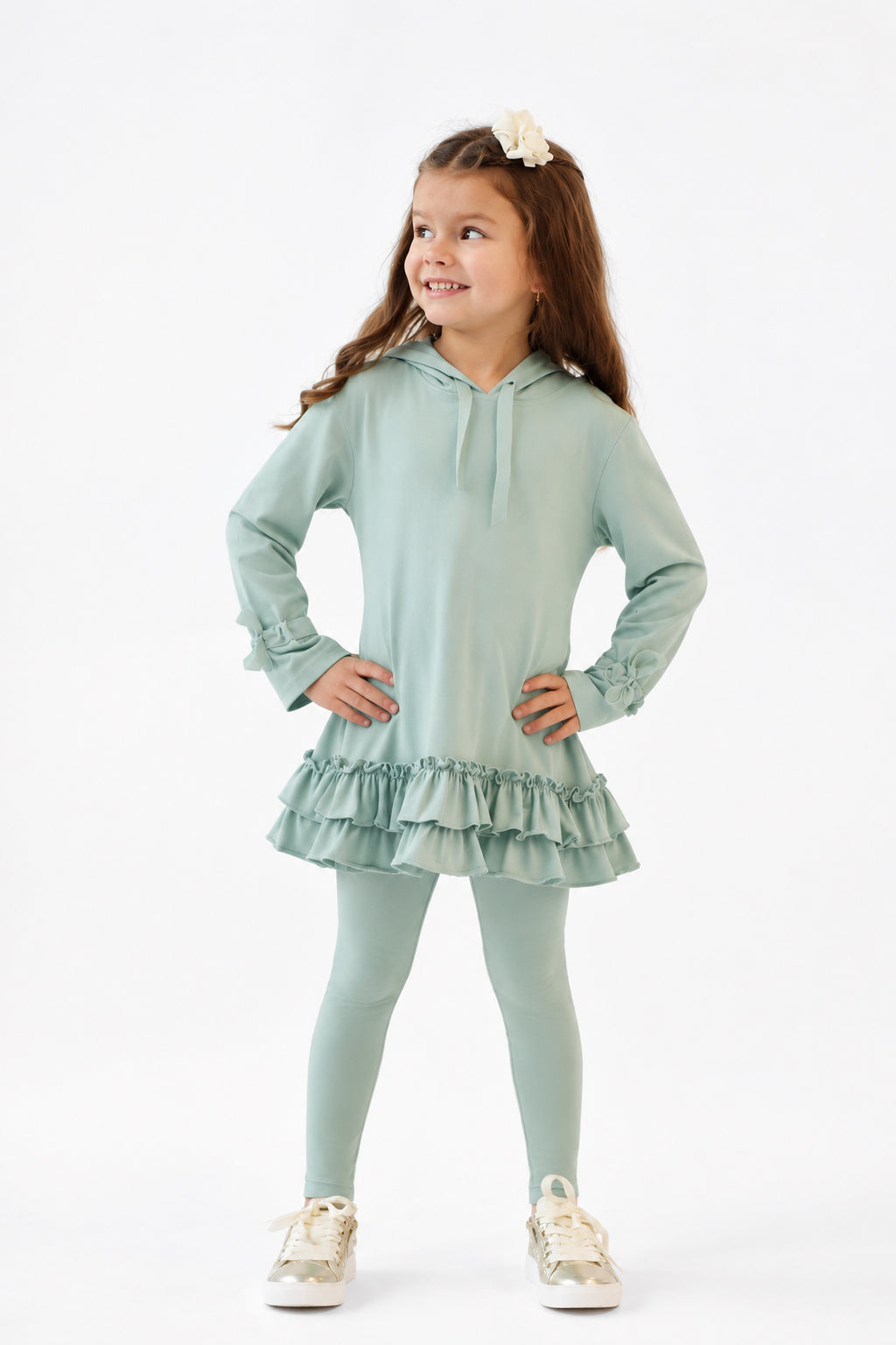 Cece Girls Frilly Ruffle Tracksuit Sage